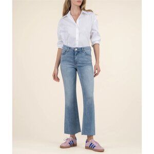 Kut from the Kloth Kelsey Fab Ab Ankle Flare High-Rise Raw Hem Stretch Jeans